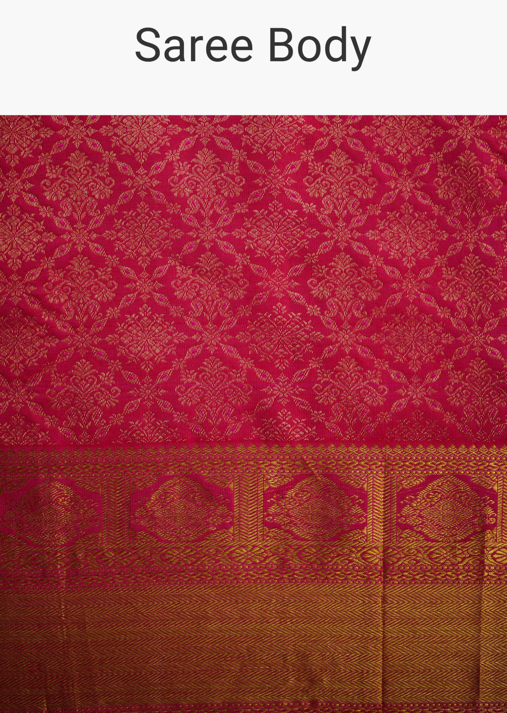 Rani Pink Kanjivaram Silk Saree With Golden Zari Border