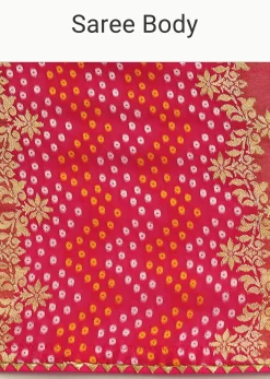 Rani Pink Khaddi Georgette Woven Saree With Gotta Patti Border