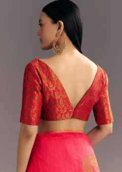Rani Pink Kora Silk Handloom Saree With Woven Motif