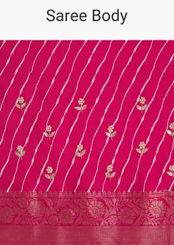 Rani Pink Leheriya Print With Floral Gotapatti And Moti Embroidery.