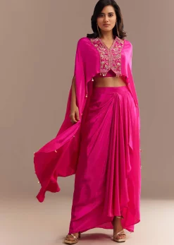 Rani Pink Ombre Zardosi Cape Skirt Set
