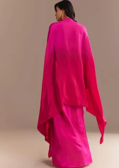 Rani Pink Ombre Zardosi Cape Skirt Set
