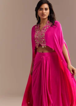 Rani Pink Ombre Zardosi Cape Skirt Set