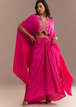 Rani Pink Ombre Zardosi Cape Skirt Set
