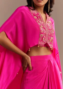 Rani Pink Ombre Zardosi Cape Skirt Set