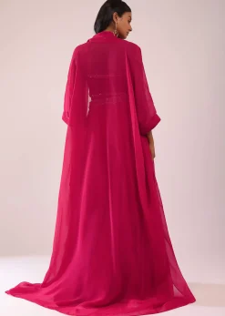 Rani Pink Organza Palazzo And Corset Blouse Set With Floral Embroidery