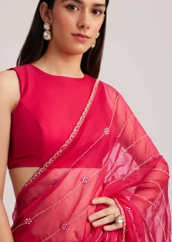 Rani Pink Organza Saree With Cutdana Embroidery