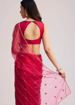 Rani Pink Organza Saree With Cutdana Embroidery