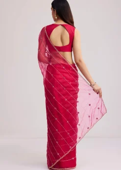 Rani Pink Organza Saree With Cutdana Embroidery