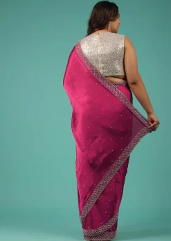 Rani Pink Saree In Chiffon With Cut Dana And Stones Embroidery