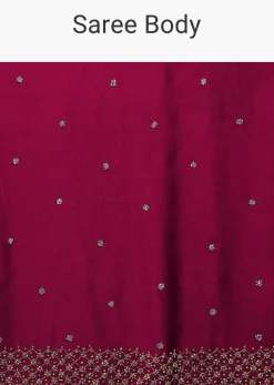 Rani Pink Saree In Chiffon With Cut Dana And Stones Embroidery