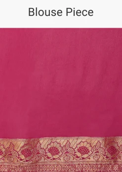 Rani Pink Saree In Georgette With Woven Geometric Jaal And Floral Border