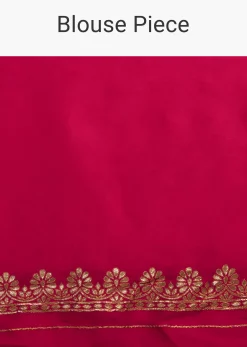 Rani Pink Saree In Silk With Woven Stripes Floral Motifs On The Border