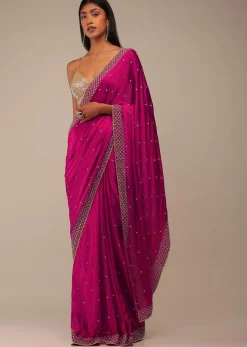Rani Pink Saree In Stones And Cut Dana Embroidery