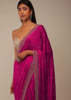 Rani Pink Saree In Stones And Cut Dana Embroidery