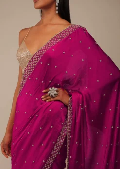 Rani Pink Saree In Stones And Cut Dana Embroidery