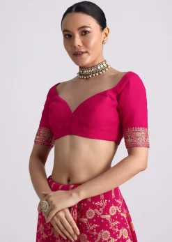 Rani Pink Saree With Bandhani Jaal And Cutdana Work