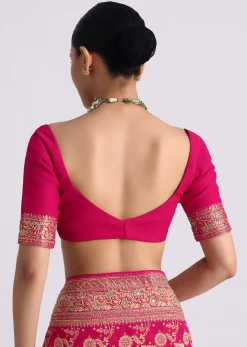 Rani Pink Saree With Bandhani Jaal And Cutdana Work