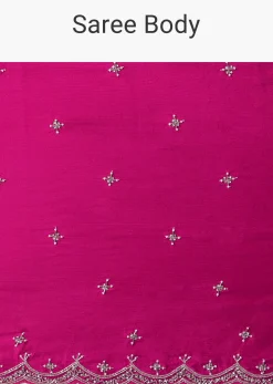 Rani Pink Satin Chinon Saree With Scallop Border And Unstitched Blouse Piece