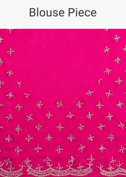 Rani Pink Satin Chinon Saree With Scallop Border And Unstitched Blouse Piece