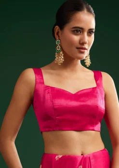 Rani Pink Satin Saree With Zari Woven Design
