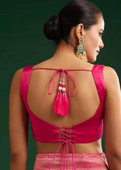 Rani Pink Satin Saree With Zari Woven Design