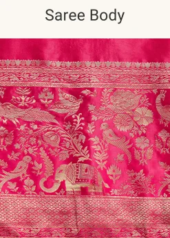 Rani Pink Satin Saree With Zari Woven Design