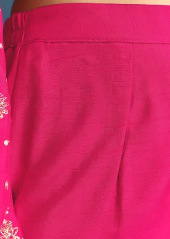 Rani Pink Silk Embroidered Kurta Set With Dupatta