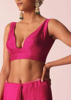Rani Pink Silk Saree With Bandhani Detail And Unstitched Blouse Piece