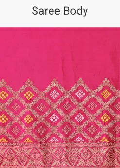 Rani Pink Silk Saree With Bandhani Detail And Unstitched Blouse Piece