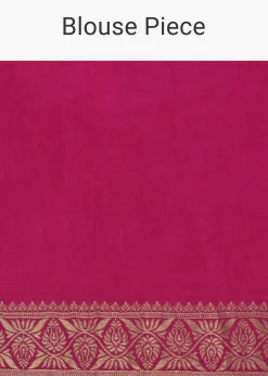 Rani Pink Silk Saree With Bandhani Detail And Unstitched Blouse Piece