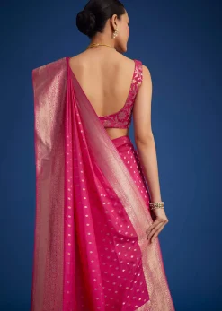 Rani Pink Tissue Silk Saree With Zari Border And Butti Work