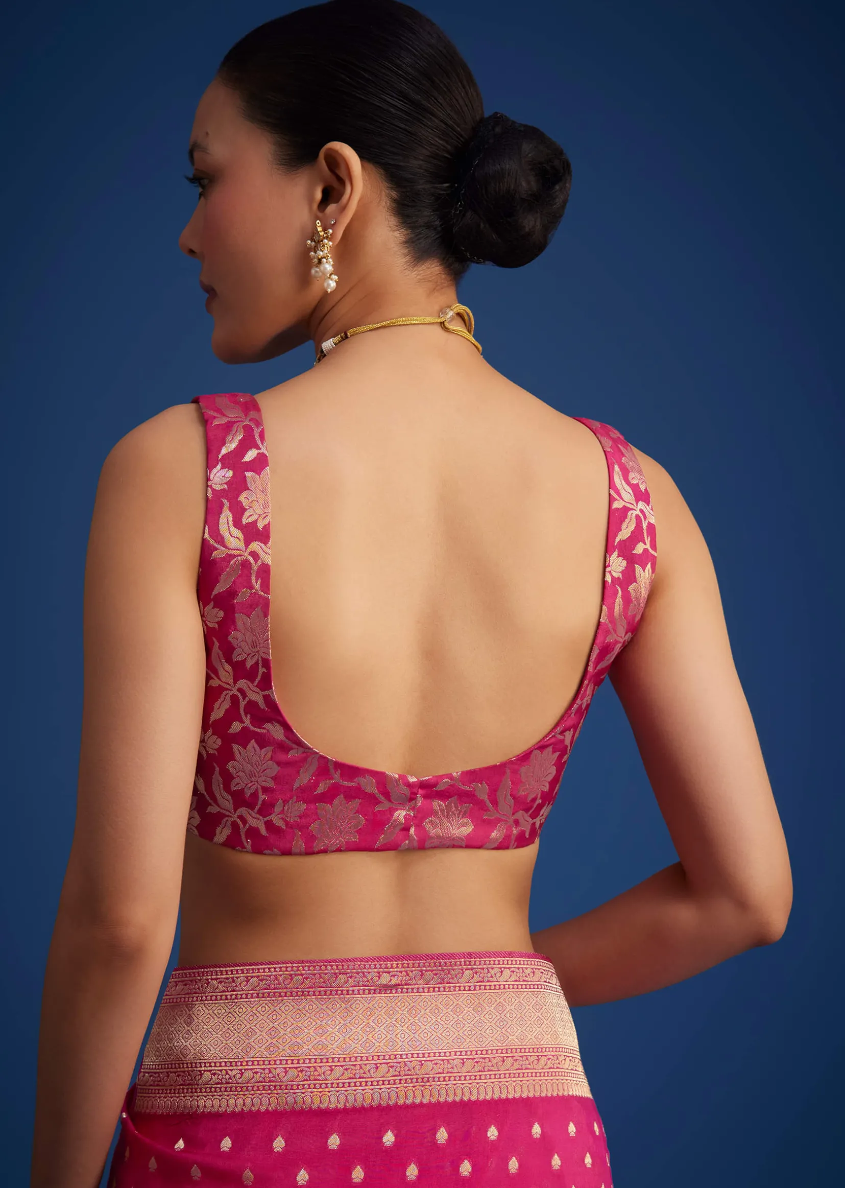 Rani Pink Tissue Silk Saree With Zari Border And Butti Work