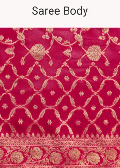 Rani Pink Woven Saree With Jaal Work And Floral Border