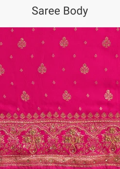 Rani Pink Zardosi Embroidered Saree With Unstitched Blouse