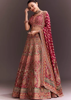 Rani Pink Zari Work Lehenga Set