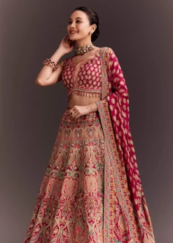 Rani Pink Zari Work Lehenga Set