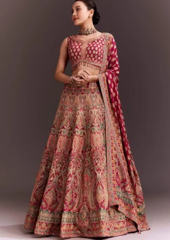 Rani Pink Zari Work Lehenga Set