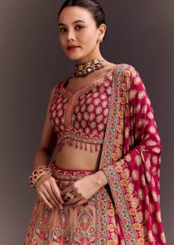 Rani Pink Zari Work Lehenga Set