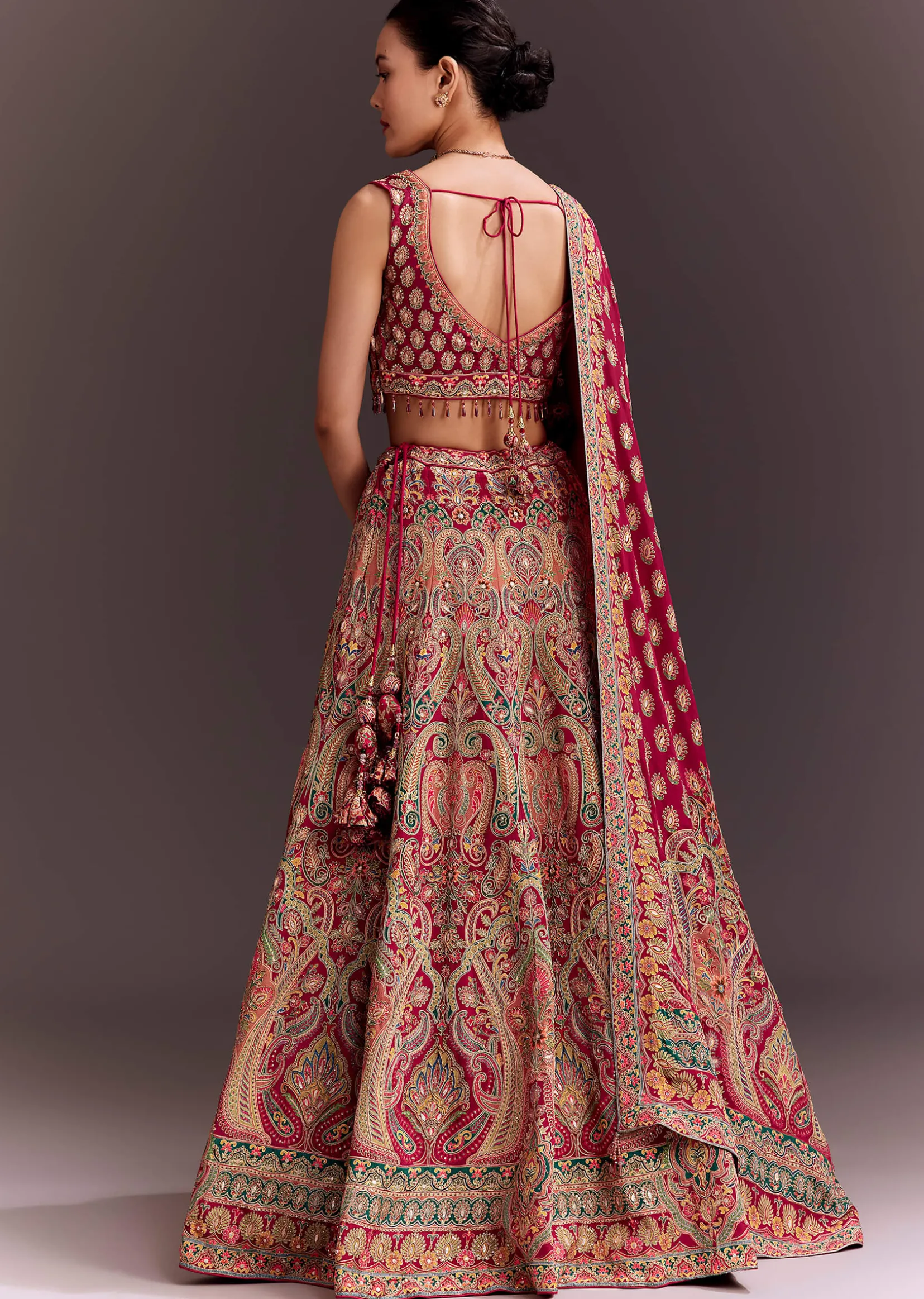 Rani Pink Zari Work Lehenga Set