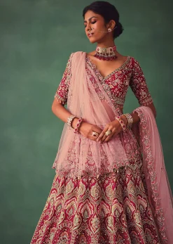 Raw Silk Red Bridal Embroidered Lehenga Set