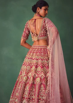 Raw Silk Red Bridal Embroidered Lehenga Set