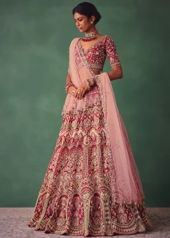 Raw Silk Red Bridal Embroidered Lehenga Set