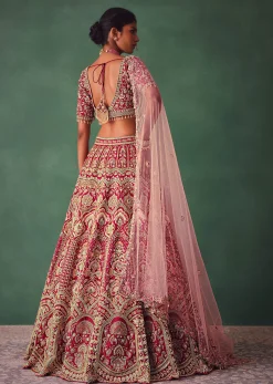 Raw Silk Red Bridal Embroidered Lehenga Set