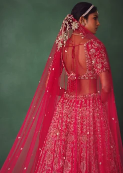 Raw Silk Red Bridal Lehenga With Scallop Dupatta