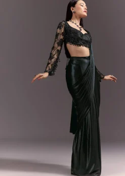 Ready Pleated Saree With V Neck Blouse And Cutdana Work