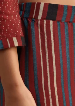 Red Ajrakh Printed Kurta Set With Leheriya Dupatta