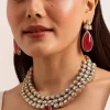 Red And Gold Mix Metal Kundan Victorian Necklace Set