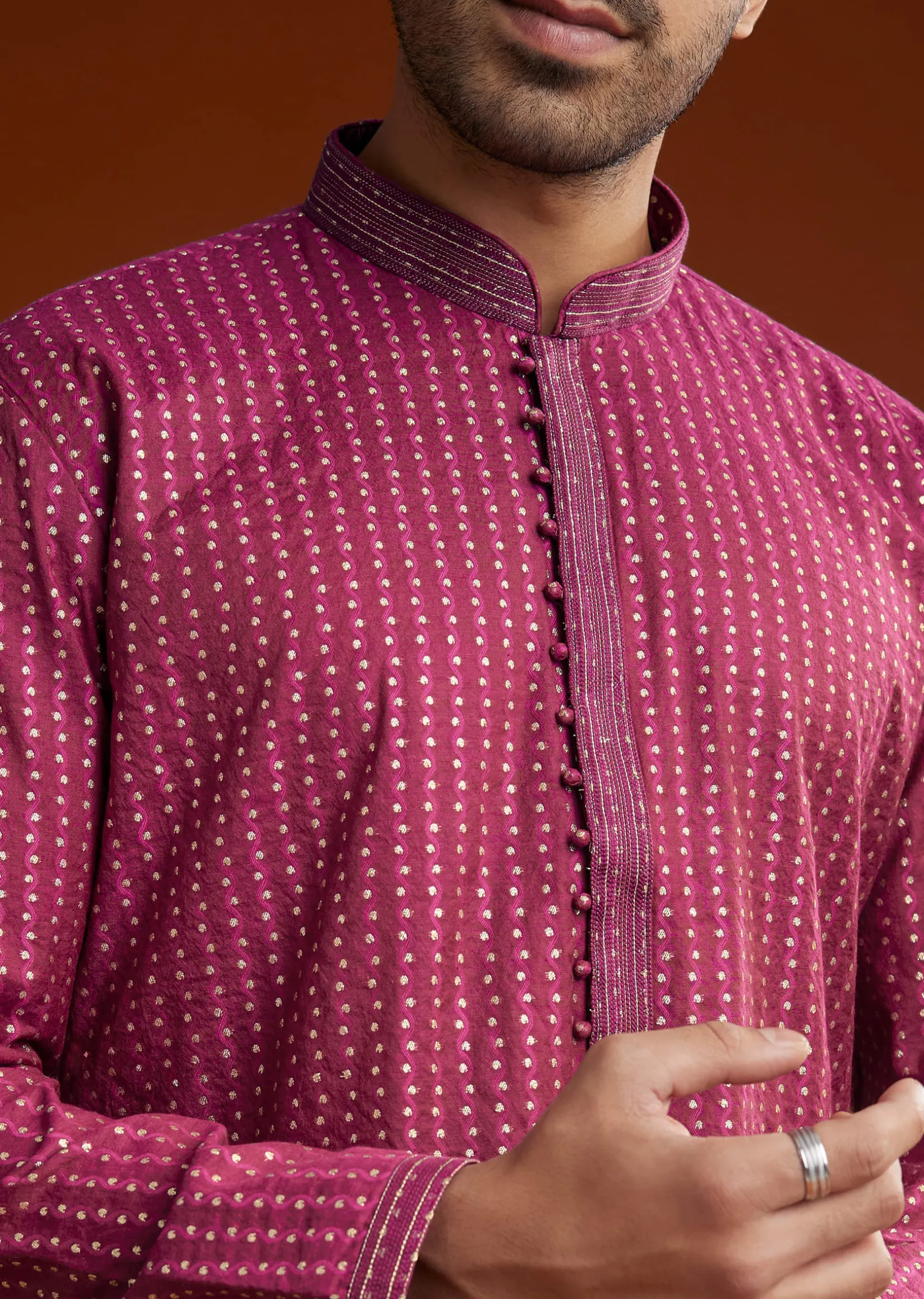 Red Banarasi Silk Kurta Pant Set