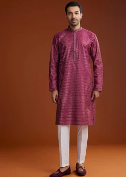 Red Banarasi Silk Kurta Pant Set